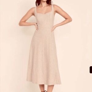 Old Navy Tan Linen Sleeveless Sweetheart Midi Dress